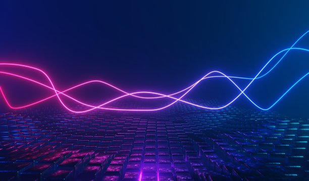 3d渲染的RGB霓虹灯在黑暗的背景。激光线在夜间显示。紫外波束场景图片下载