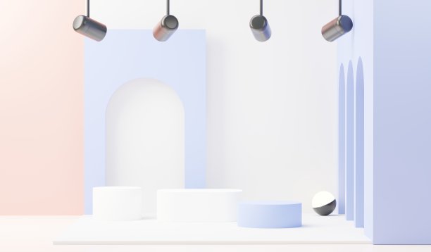 用于产品展示和广告的三维渲染抽象展示平台。简洁的场景背景设计。用于模拟的空基座。化妆用粉彩空舞台。图片下载
