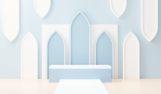 用于产品展示和广告的三维渲染抽象展示平台。简洁的场景背景设计。用于模拟的空基座。化妆用粉彩空舞台。图片下载