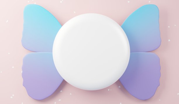 白色空白圆柱形框架的3d渲染顶视图，用于模拟和展示棕榈叶、大地色调和紫色墙壁背景的阴影产品。创意概念。寡妇的影子。图片下载