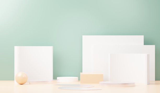 用于产品展示和广告的三维渲染抽象展示平台。简洁的场景背景设计。用于模拟的空基座。化妆用粉彩空舞台。图片下载
