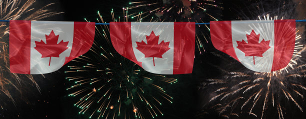 加拿大庆祝活动中烟火表演的全景图图片下载