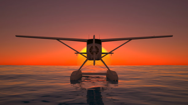 飞机水上飞机日落在海上图片下载