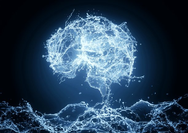 科学技术概念中抽象蓝色水飞溅的3d插图图片下载