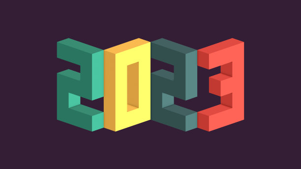 数字2023由复古颜色的立方体制成。贺卡复古设计。2023年新年快乐背景。3D插画，等距风格。图片下载