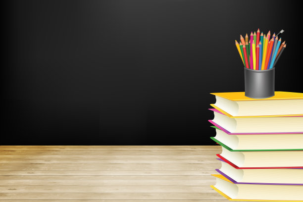 书和彩色铅笔上的木背景和教育理念，回到学校。图片下载