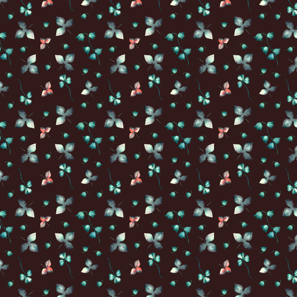 模式。水彩花卉套装与春天的花朵和树叶图片下载