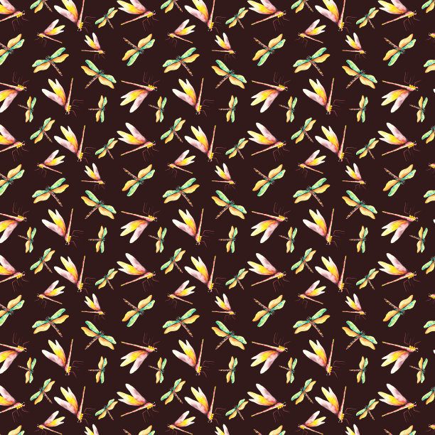 蜻蜓。蜻蜓水彩无缝图案图片下载