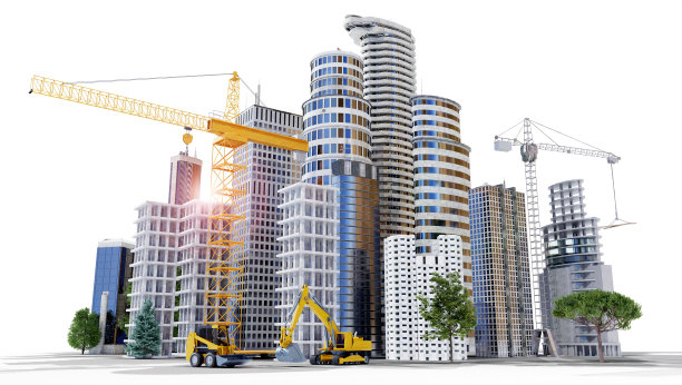 摩天大楼和建筑车辆的3D效果图图片下载