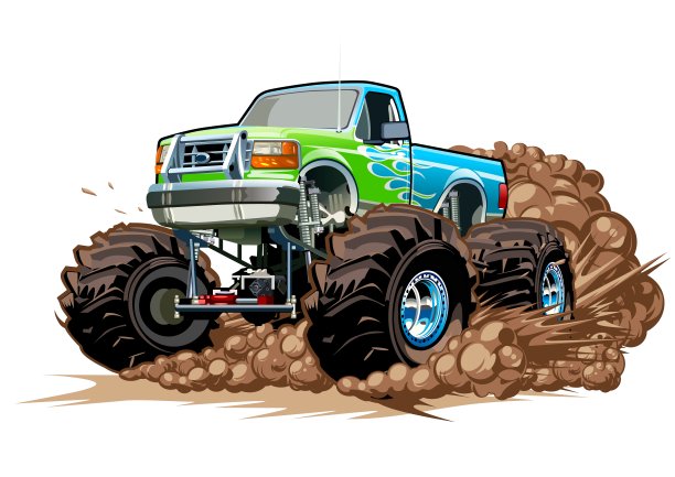 矢量卡通怪物卡车孤立在白色背景图片下载