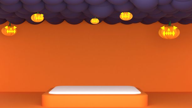 数字插图的幽灵般的橙色万圣节讲台背景与复制空间图片下载