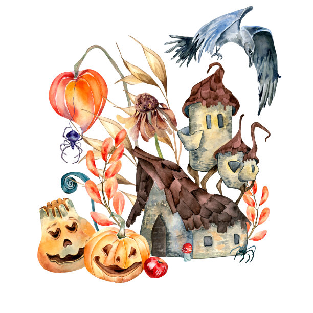 彩色魔术屋水彩插图孤立在白色。图片下载