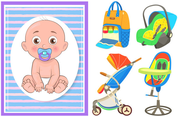 多国儿童，儿童玩耍，婴儿护理用品，新生儿用品，一套图标图片下载