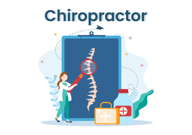脊椎指压师平面卡通手绘模板骨病专家自然疗法理疗康复病人插图图片下载