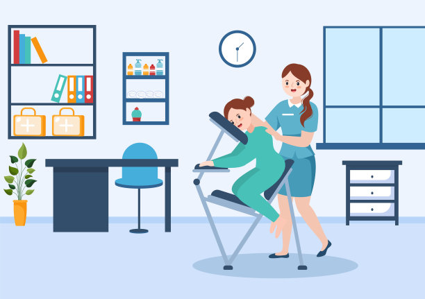 脊椎指压师平面卡通手绘模板骨病专家自然疗法理疗康复病人插图图片下载