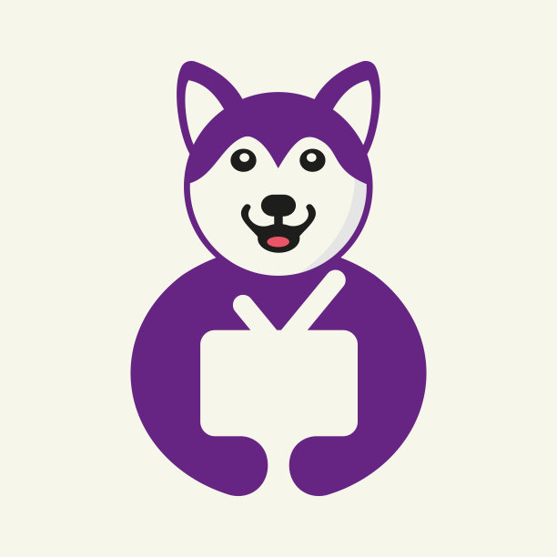 哈士奇电视标识负空间概念矢量模板。哈士奇手持电视符号图片下载