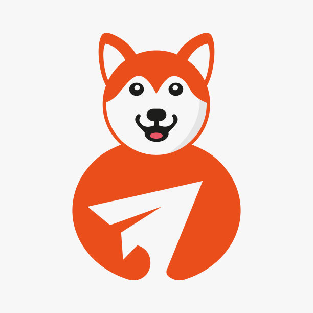 哈士奇旅游标志负空间概念矢量模板。哈士奇手持纸飞机符号图片下载