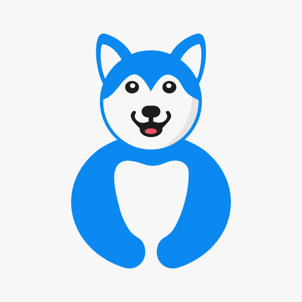 哈士奇牙科标志负空间概念矢量模板。哈士奇抱着牙齿的符号图片下载