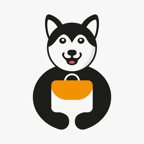 哈士奇袋标志负空间概念矢量模板。哈士奇手提袋符号图片下载