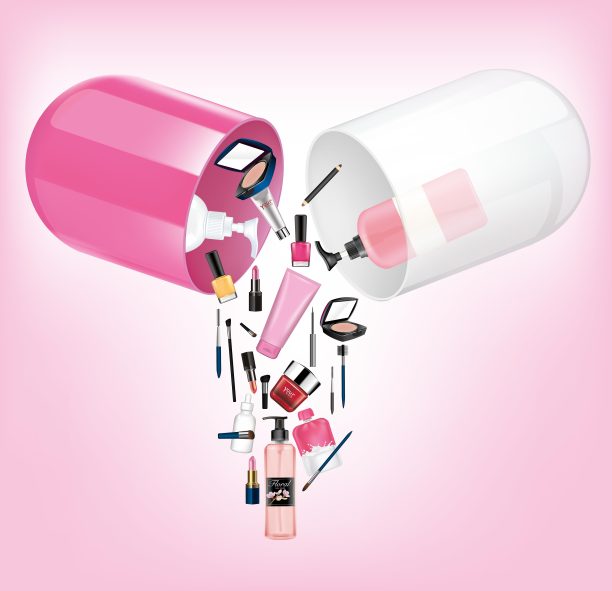 胶囊开了有很多种化妆品。图片下载