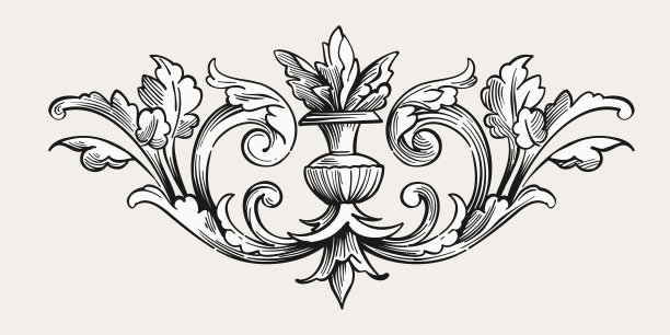 郁郁葱葱的树叶和线条艺术风格的花瓶。刻分配器会徽。图片下载