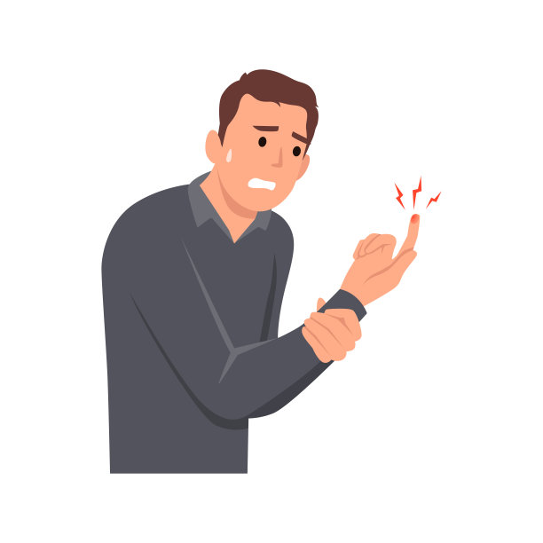 年轻人手指酸痛或疼痛。男孩生病了，生病的人感觉很糟糕。平面矢量插图孤立在白色背景上图片下载