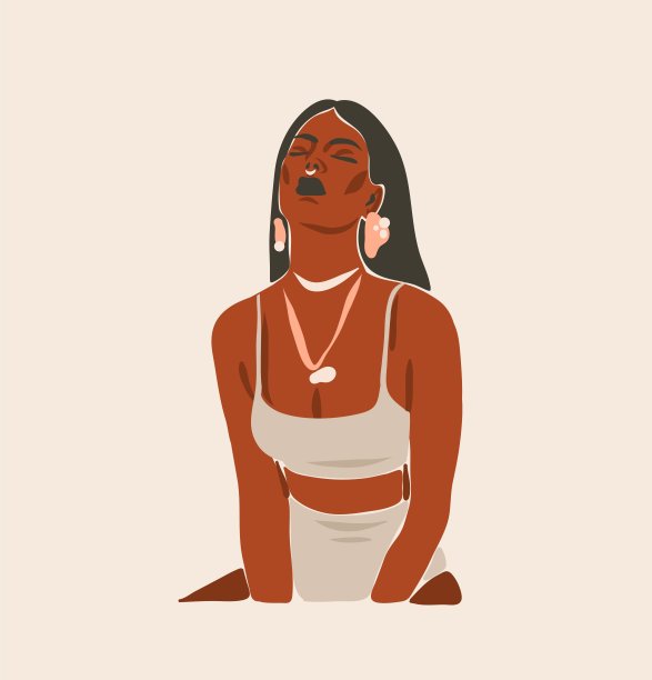 手绘矢量抽象库存平面图形当代现代艺术，审美时尚插画与波西米亚，美丽的现代女性肖像，简约时髦的风格。女性设计概念艺术。图片下载