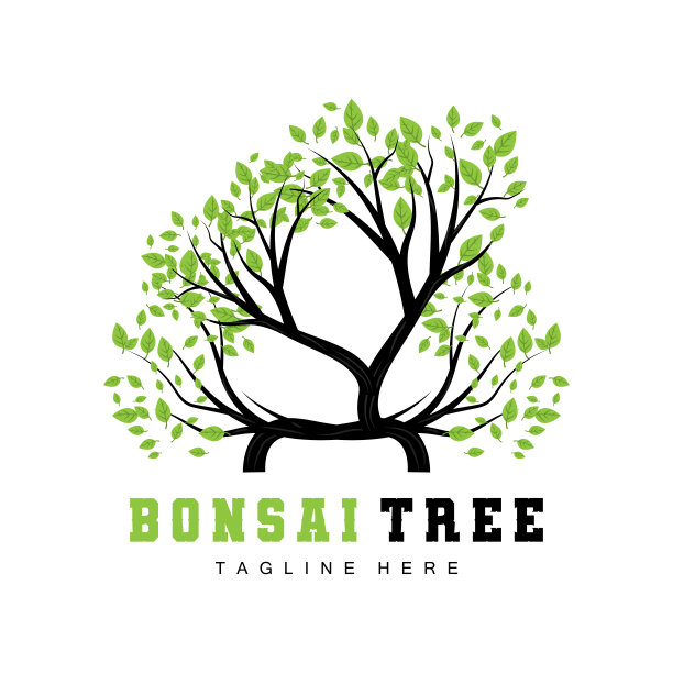 绿树标志设计，盆景树标志插画，树叶和木材矢量图片下载