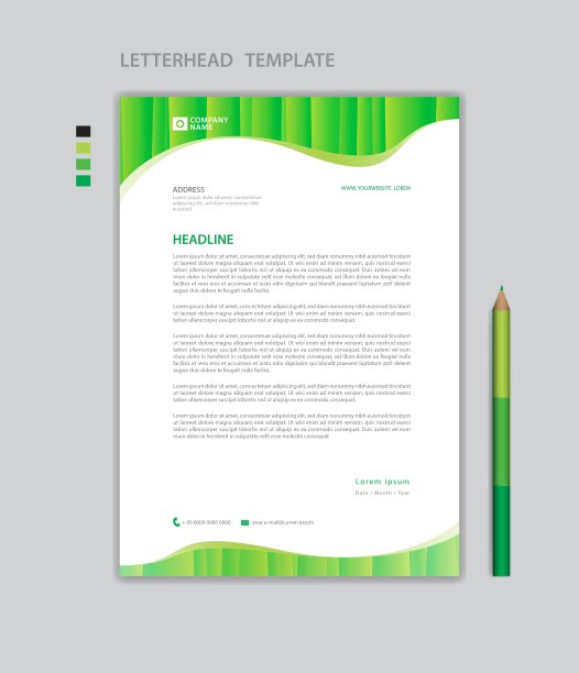 信笺模板矢量，极简风格，印刷设计，商业广告布局，绿色概念背景，简单的信笺模板模拟，公司信笺设计图片下载