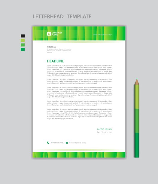 信笺模板矢量，极简风格，印刷设计，商业广告布局，绿色概念背景，简单的信笺模板模拟，公司信笺设计图片下载