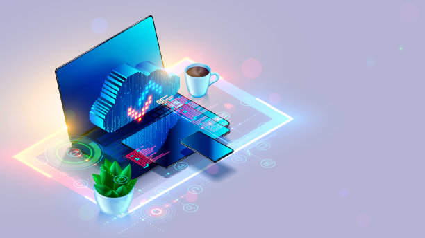 云计算的概念。笔记本电脑，平板电脑，电话网络与数字云。互联网上的在线协作。网络通信中的远程工作技术。计算机同步数据存储。图片下载