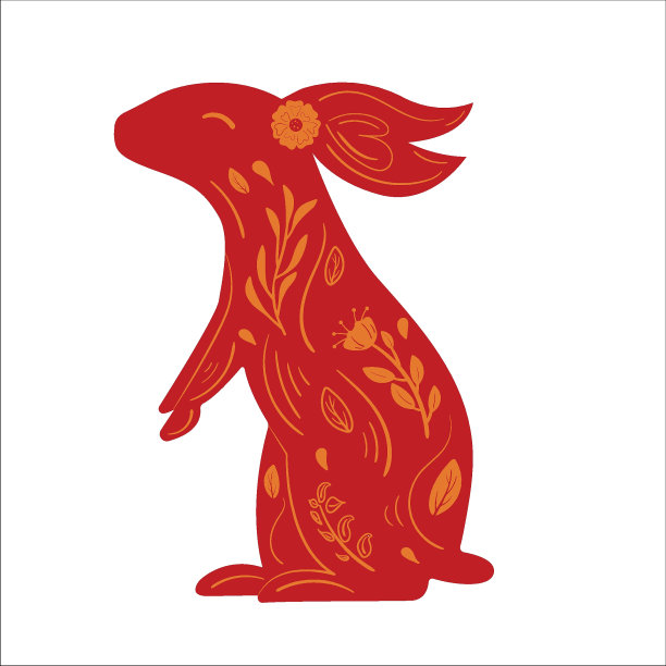 中国新年生肖兔配花饰品图片下载