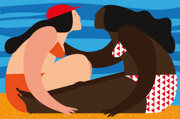 两个穿着泳衣的女人在水矢量图像的背景上图片下载