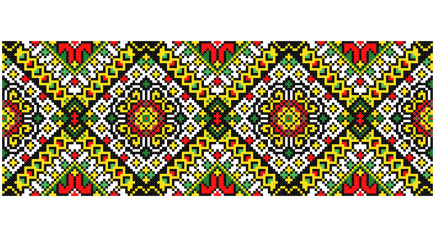 绣得好像老手工十字绣乌克兰民族图案。乌克兰毛巾饰品，鲁什尼克称，矢量。图片下载