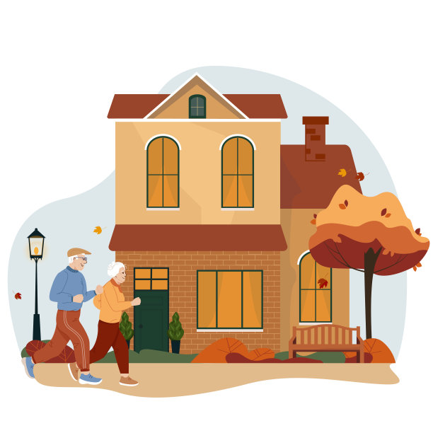 活跃的退休。老夫妇花时间在户外。矢量插图卡通快乐的老男人和女人在公园慢跑。图片下载