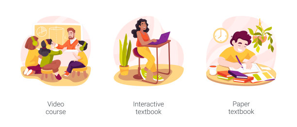 学习材料的类型孤立卡通矢量插图集图片下载