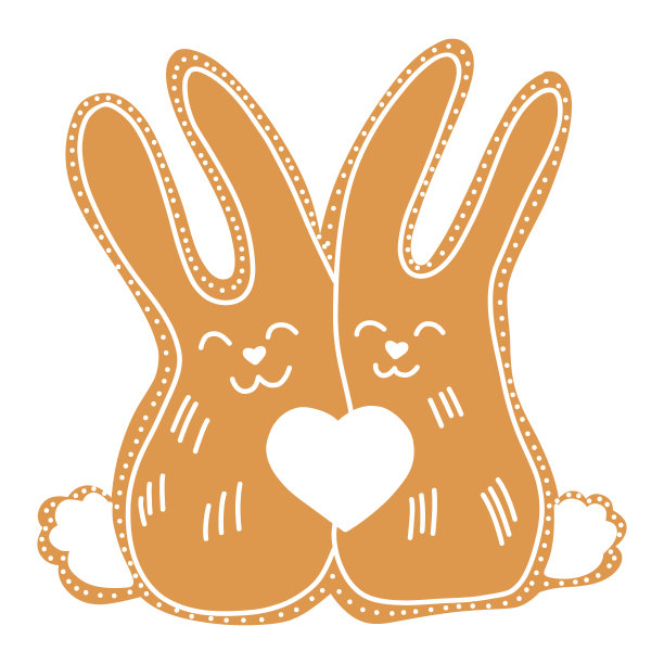 两只兔子和一颗心形状的圣诞姜饼。图片下载