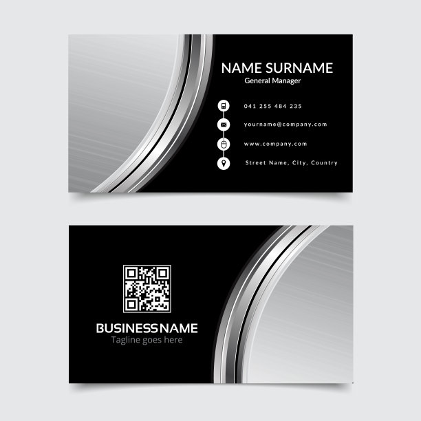 黑色和银色几何名片。现代简单的名片矢量模板。创意和干净的双面名片模板。平面设计矢量插图。文具设计图片下载