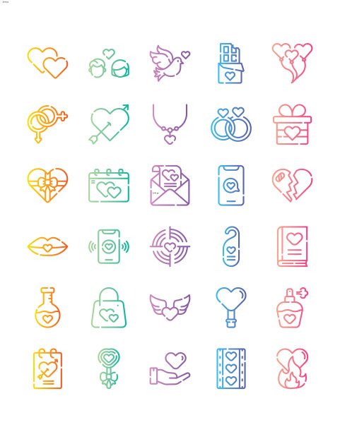 爱情图标设置30孤立的白色背景图片下载