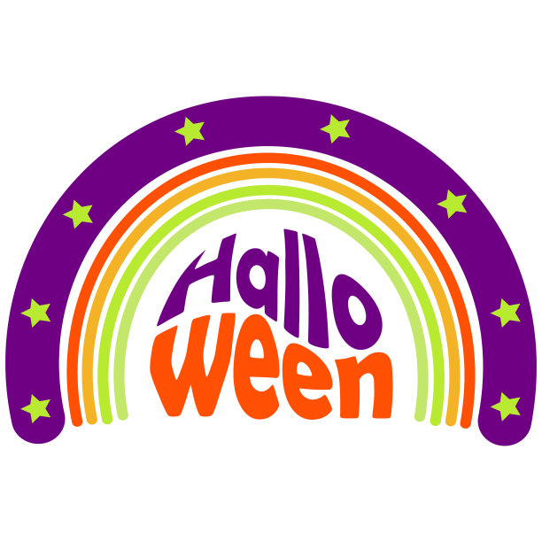 万圣节彩虹带星星。可爱的手绘图标庆祝阴森的夜晚。背景矢量图。万圣节的颜色。设计海报，卡片或横幅。图片下载