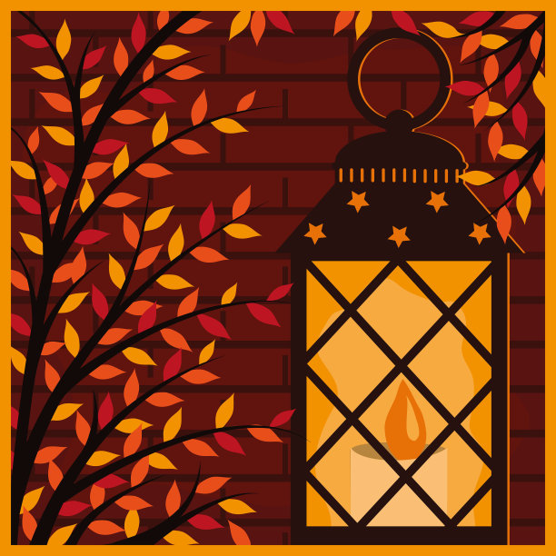 室内景观用秋叶装饰的秋灯、卡通图片下载