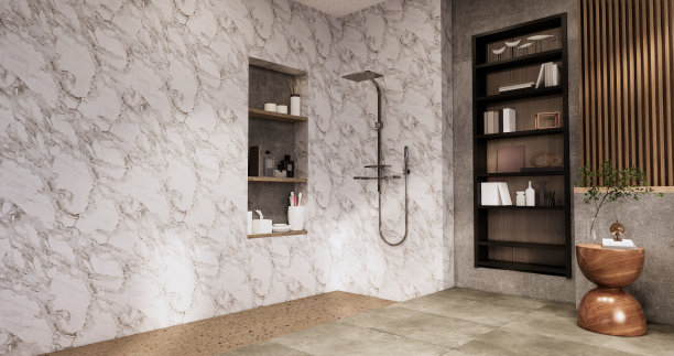 浴室上的浴室和厕所日本侘寂风格。3d渲染图片下载