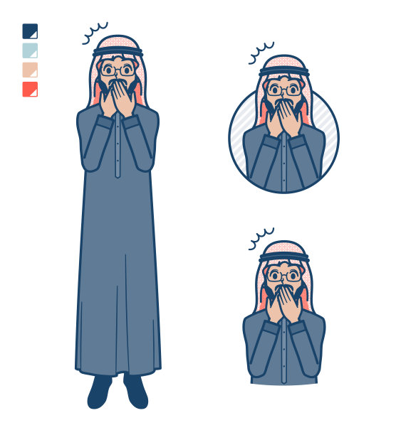一个穿着黑色服装的阿拉伯中间人，画着惊讶的形象图片下载