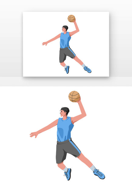 蓝色黑色扁平风运动健身打篮球的人元素图片下载