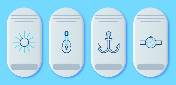 设置线吉他锚太阳和腕表图标图片下载