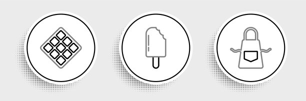 设置线厨房围裙华夫饼和冰淇淋图标图片下载