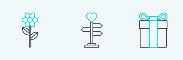 设线礼盒花和路标与心图片下载