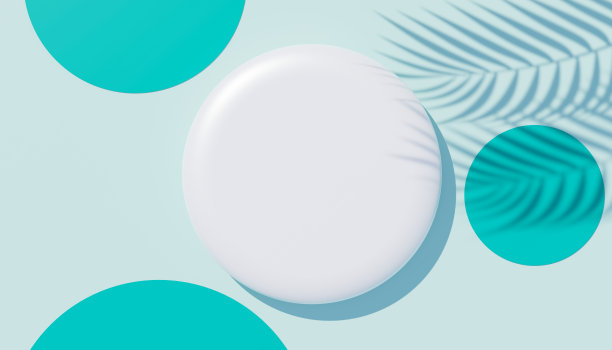 白色空白圆柱形框架的3d渲染顶视图，用于模拟和展示棕榈叶、大地色调和紫色墙壁背景的阴影产品。创意概念。寡妇的影子。图片下载