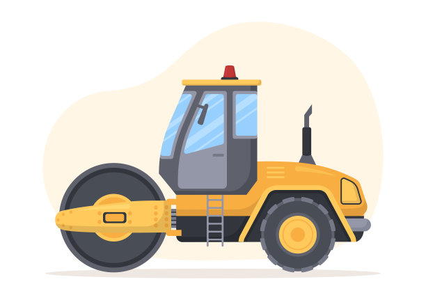 道路建设和公路养护工人在沥青路面上使用钻孔机在平面卡通手绘模板插图图片下载