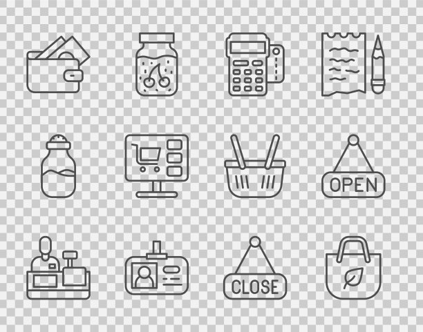 在收银台设置排队收银员购物袋图片下载